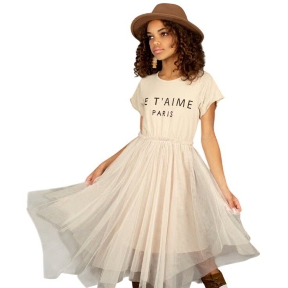 Joyfolie Mia Joy Feya Dress Sand Je T'aime Paris Tulle Kids Size 12 NEW $59‎